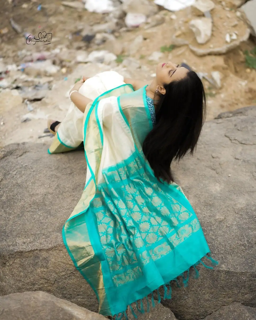 Telugu Actress Viraajita in Beautiful White Saree Blue Blouse